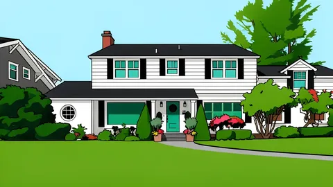 A flat vector illustration of a row of multi-story apartment buildings with balconies and windows