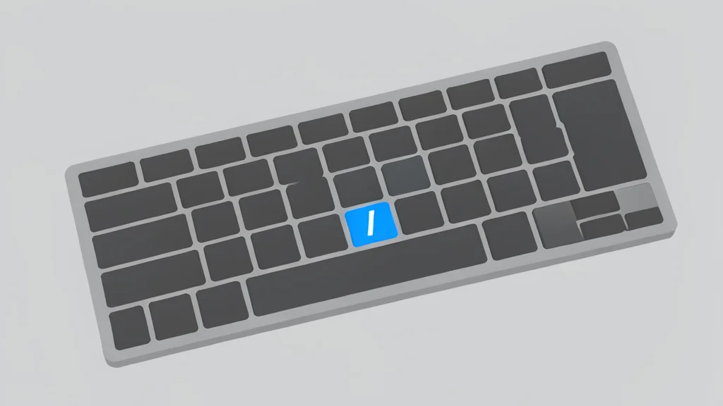 A flat vector illustration of a mechanical keyboard with a highlighted forward slash key