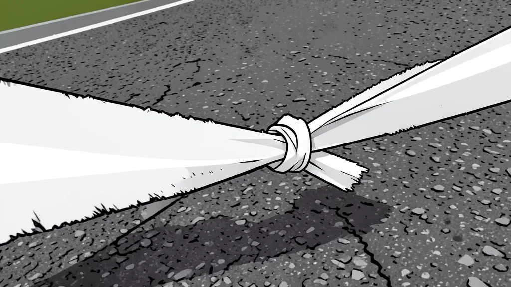 A paved road winding through a coastal landscape with a finish line tape