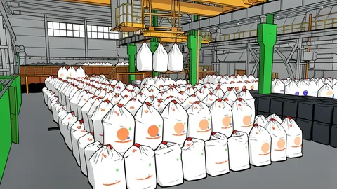 A flat-vector illustration of an industrial chemical plant with tall smokestacks and storage tanks.
