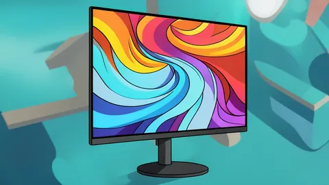 A flat-panel computer monitor with thin bezels sitting on a wooden desk
