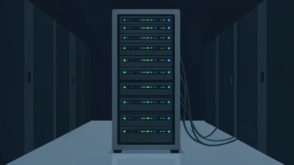 A server rack with blinking status lights in a data center