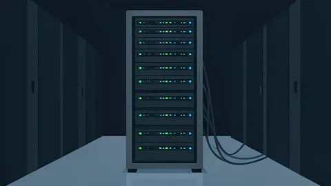 A server rack with blinking status lights in a data center