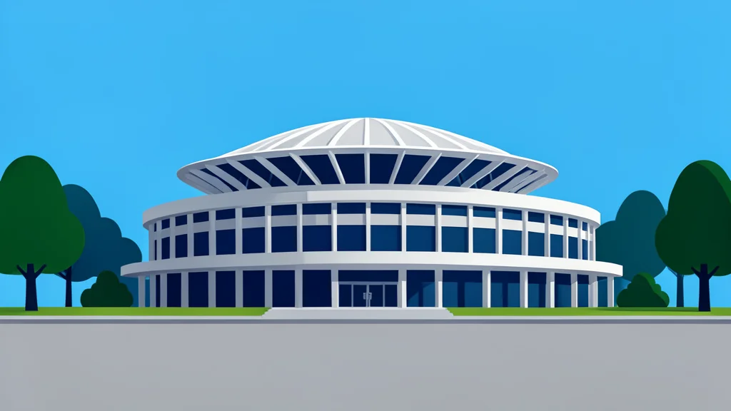 A stylized vector illustration of the African Union headquarters building in Addis Ababa.