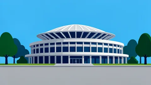 A stylized vector illustration of the African Union headquarters building in Addis Ababa.