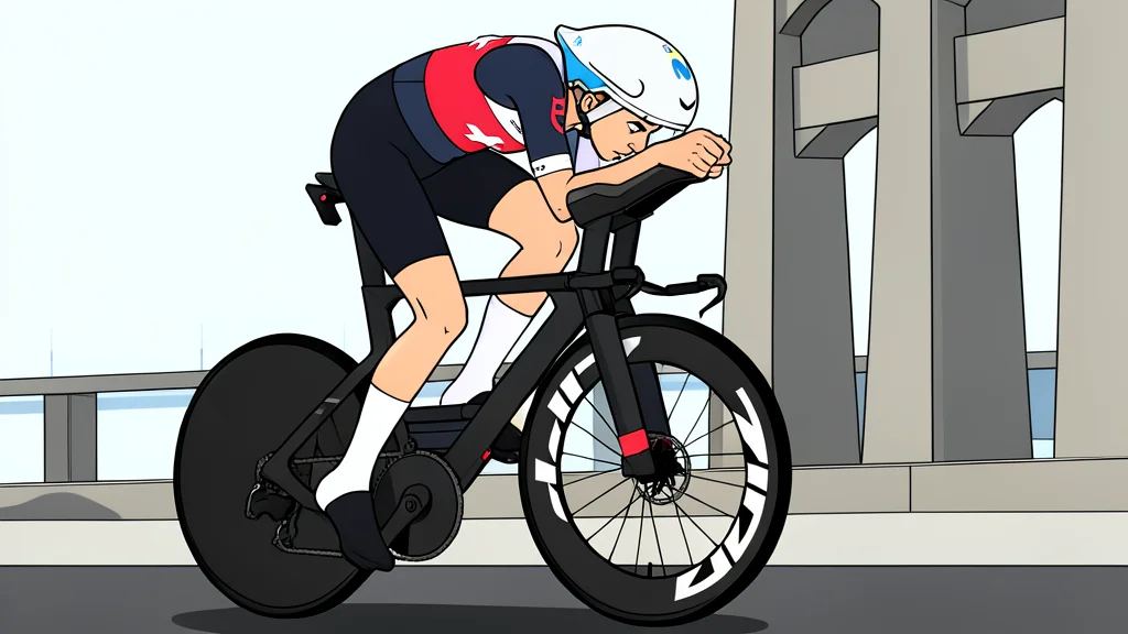A carbon fiber time trial bicycle frame with a distinctive double crown fork design resting on a wind tunnel test stand