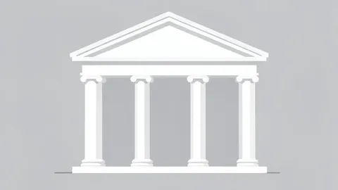 A classical European central bank building facade featuring tall stone columns and a pediment.