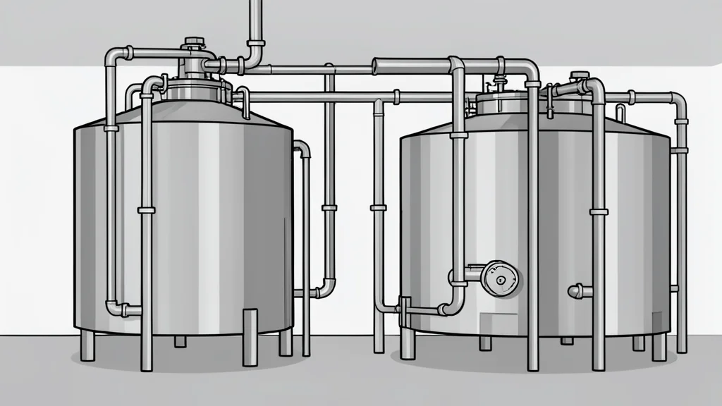 A pharmaceutical manufacturing facility with stainless steel mixing tanks and piping