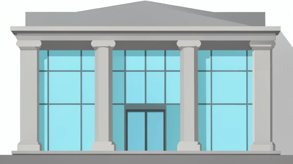 A modern central bank facade with glass windows and stone columns