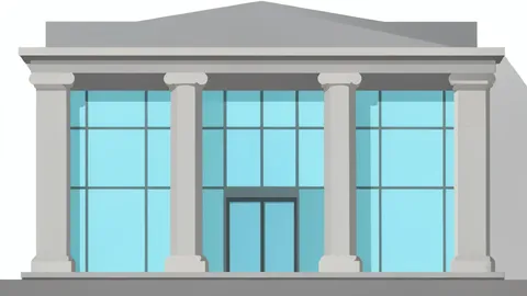 A modern central bank facade with glass windows and stone columns
