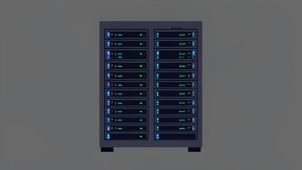 A server rack with blinking status lights in a data center