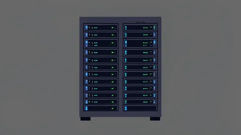 A server rack with blinking status lights in a data center