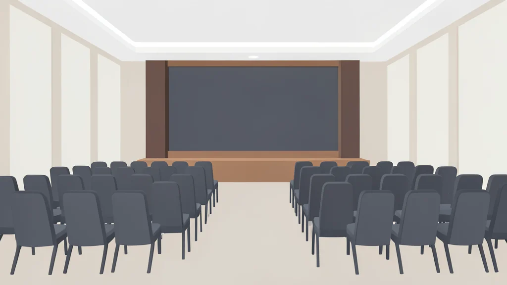 A large hotel conference room with rows of chairs and a stage