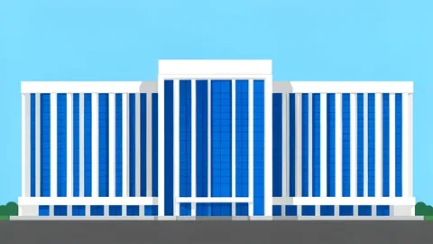 A flat vector illustration of the United Nations headquarters building in New York.