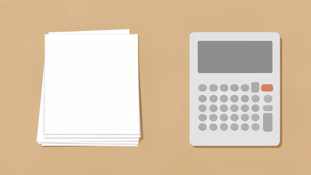 A stack of paper loan applications and a calculator on a wooden desk