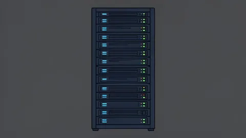 A server rack with glowing indicator lights