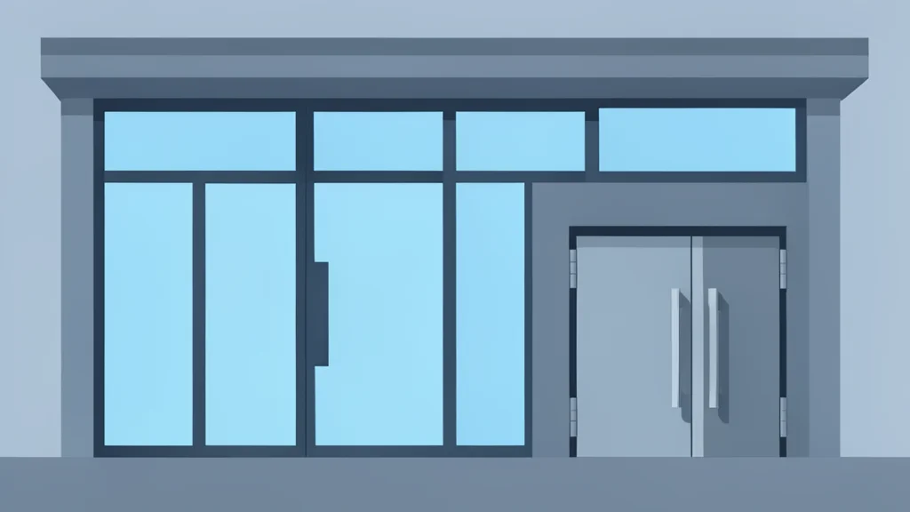 A modern bank branch facade with glass doors and a secure vault entrance