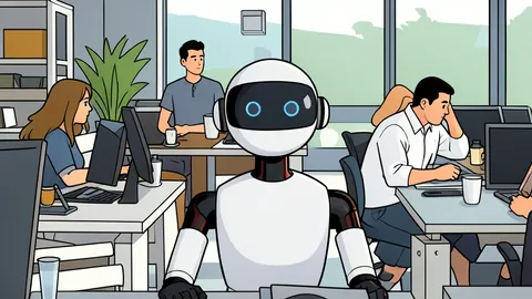 A calm, modern office workspace with ergonomic chairs, soft lighting, and green plants, devoid of screens or documents.