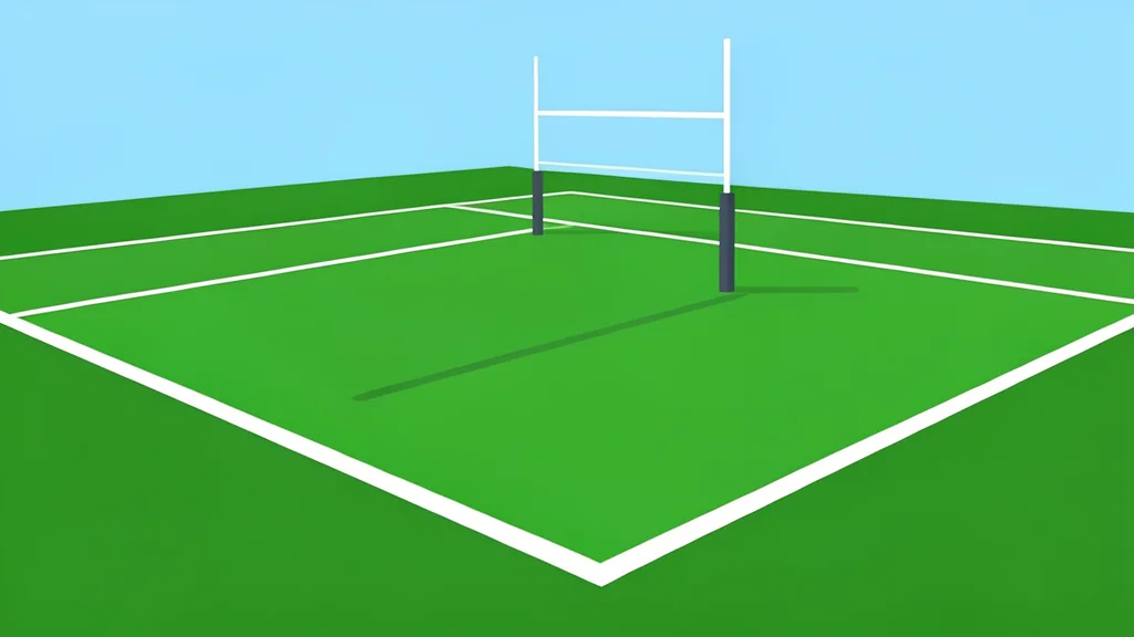 A grassy sports field with white boundary lines and goalposts under a clear sky.