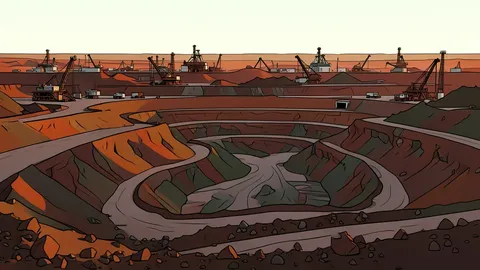 A large industrial processing plant with cylindrical tanks and piping located in a dry, red-earth landscape