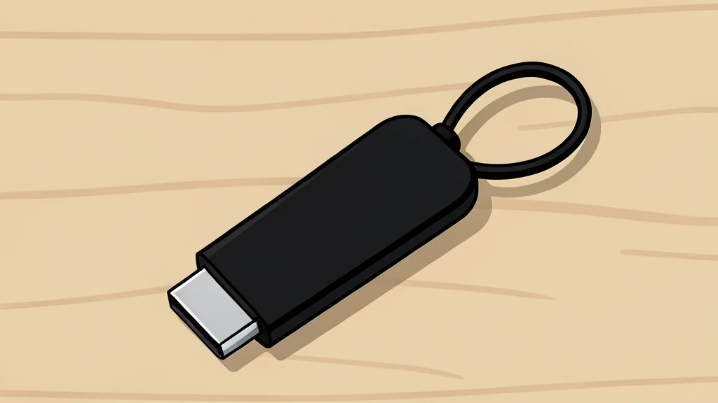 A physical hardware security key with a USB connector resting on a desk
