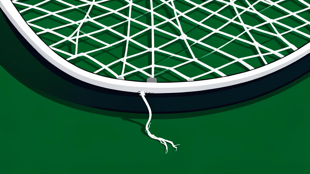 A red tennis ball resting on a green clay court surface