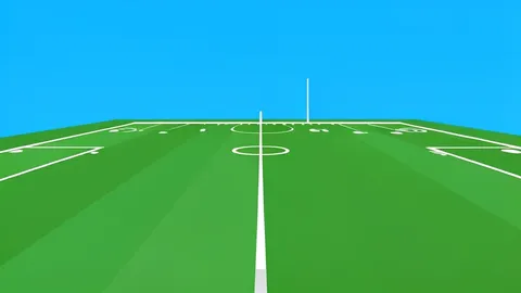 A green grass football field with white yard lines and goalposts at the end zone