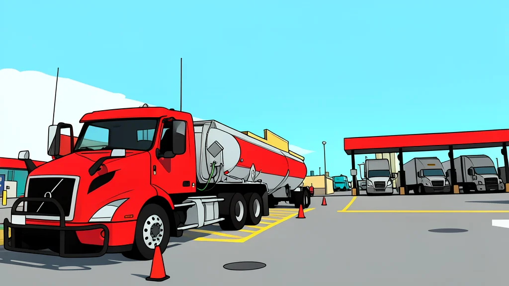 A diesel fuel pump nozzle resting on a concrete surface next to a large agricultural tractor tire