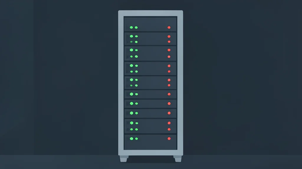 A server rack with blinking status lights in a dark room