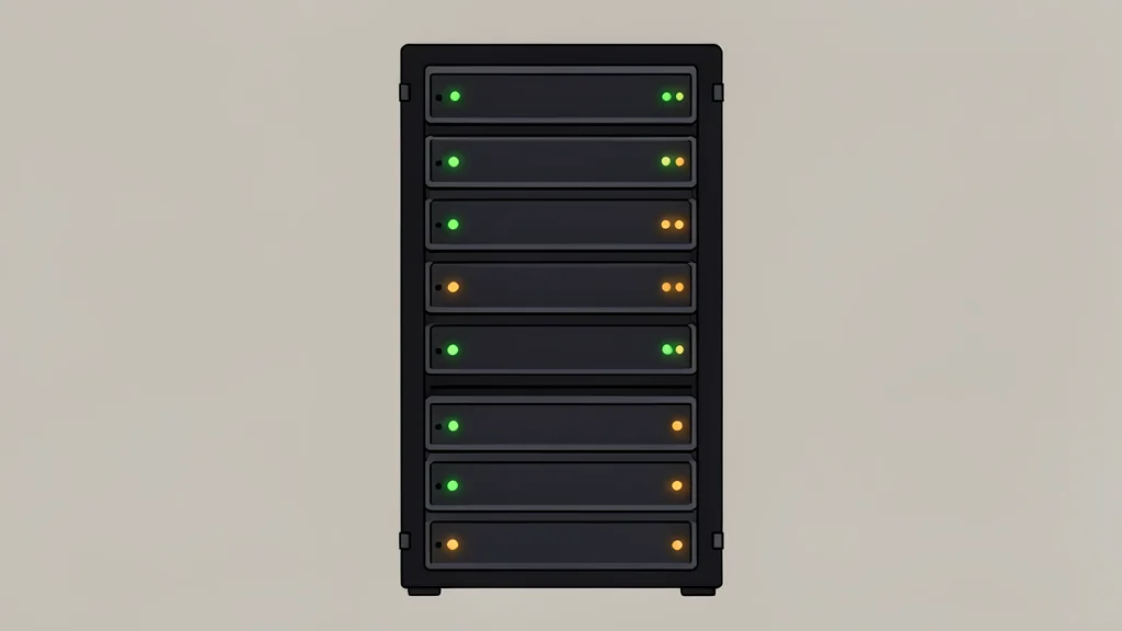 A flat vector illustration of a server rack with blinking status lights.