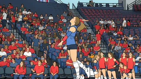 A volleyball net stretched across a gymnasium floor
