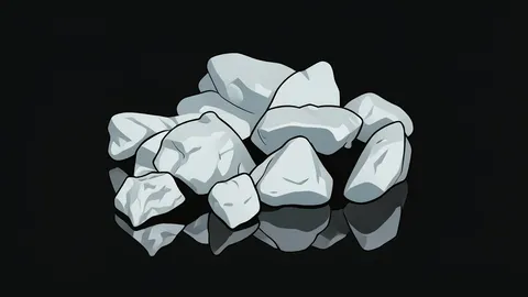 A pile of raw silver ingots and a silver mining shovel resting on rocky ground