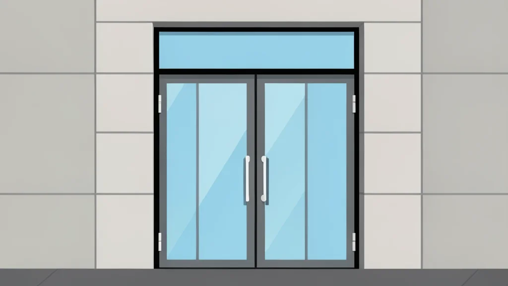 A modern bank branch entrance with glass doors and a polished stone facade