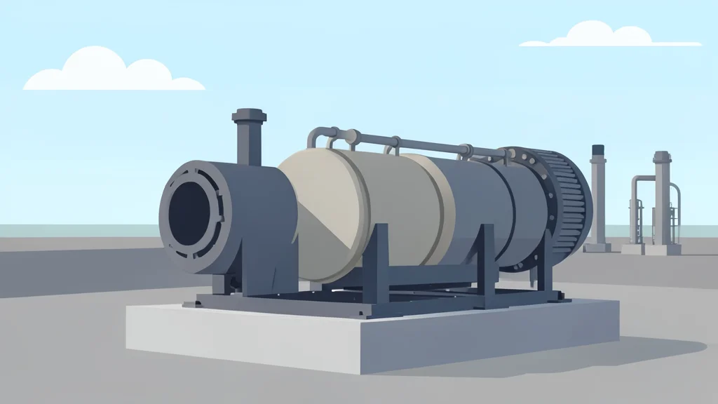 A large industrial gas turbine engine mounted on a concrete foundation in an open-air power plant yard