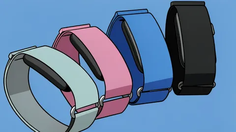 A close-up of a flexible fabric band with a small, smooth sensor module attached.