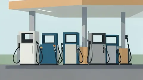 A row of fuel pumps at a gas station