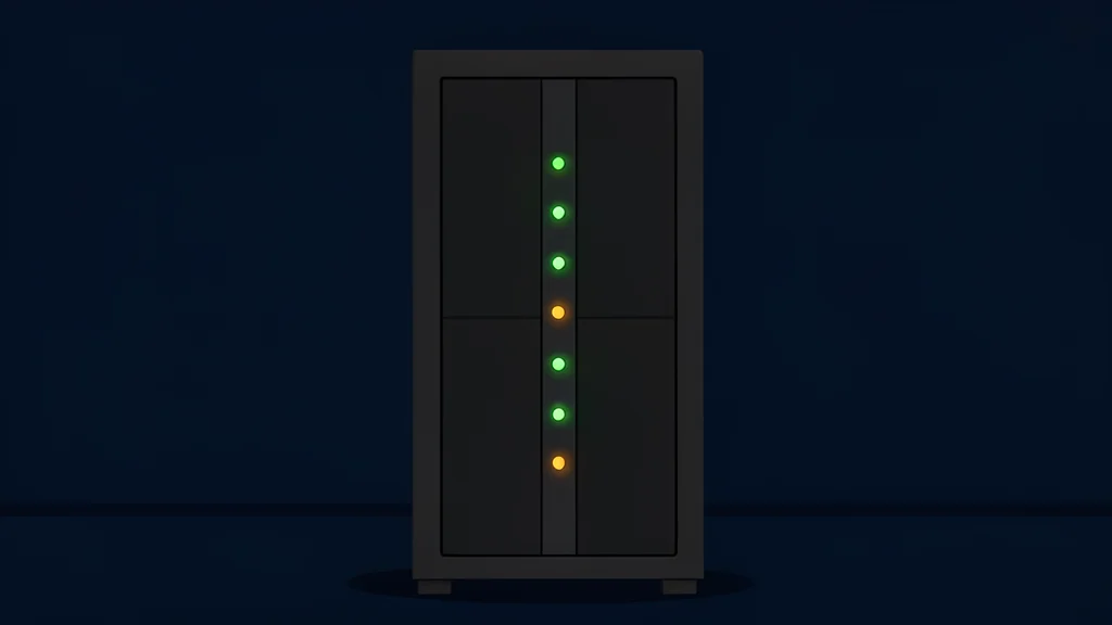 A server rack with blinking status lights in a dark data center