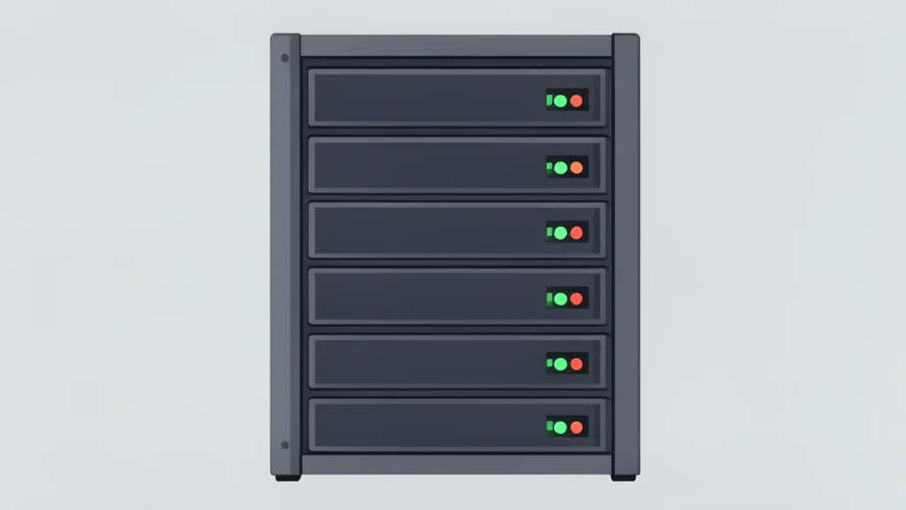 A server rack with blinking status lights