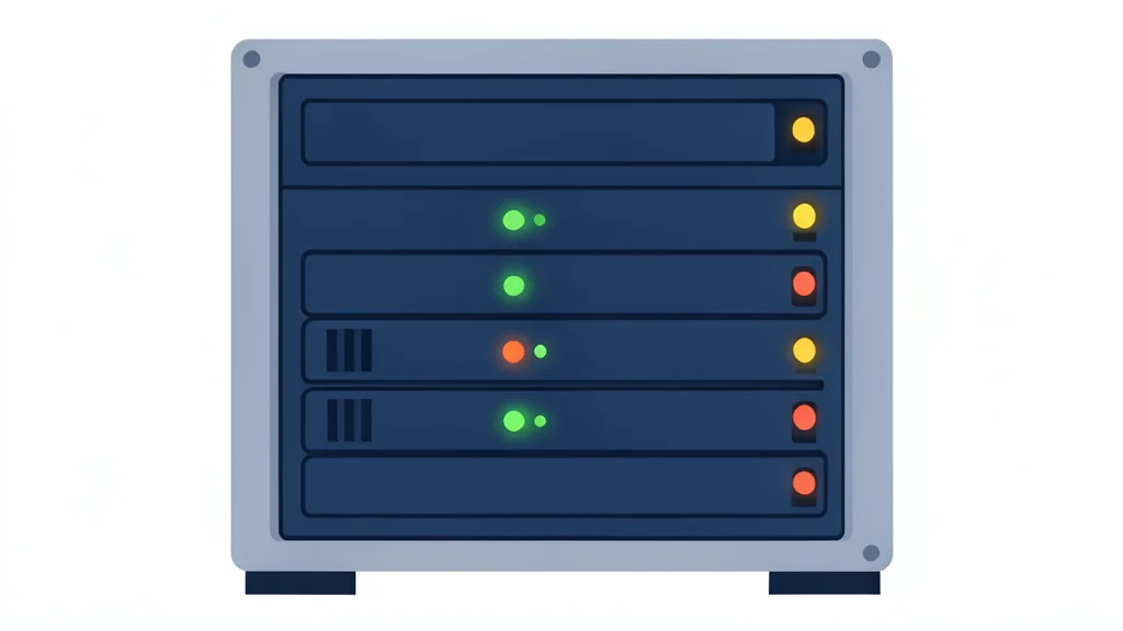 A server rack with blinking status lights