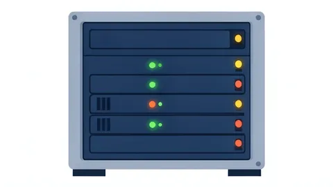 A server rack with blinking status lights