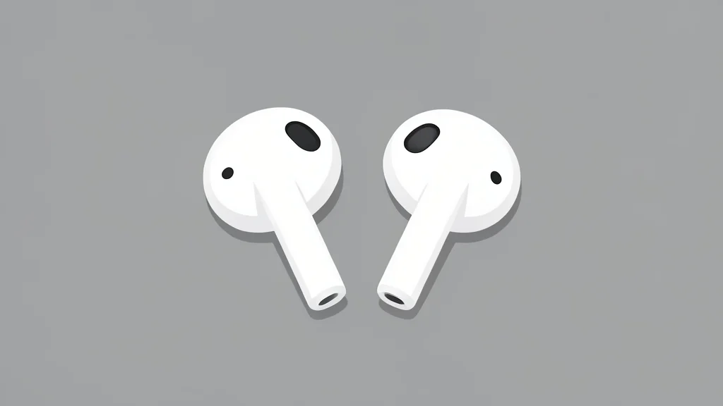 A pair of white wireless earbuds resting on a matte surface