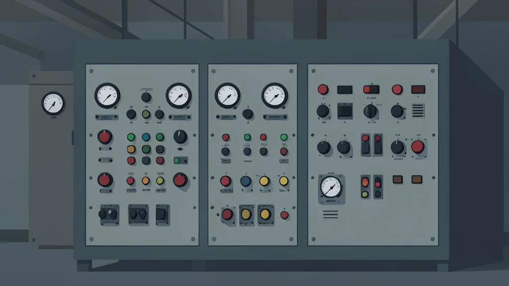A complex array of industrial control panels with physical toggle switches and analog gauges in a dimly lit facility