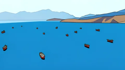 A large oil tanker ship moving through a narrow strait between rocky coastlines