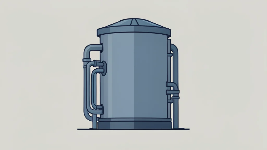 A flat-vector illustration of a small modular nuclear reactor unit with cooling pipes.
