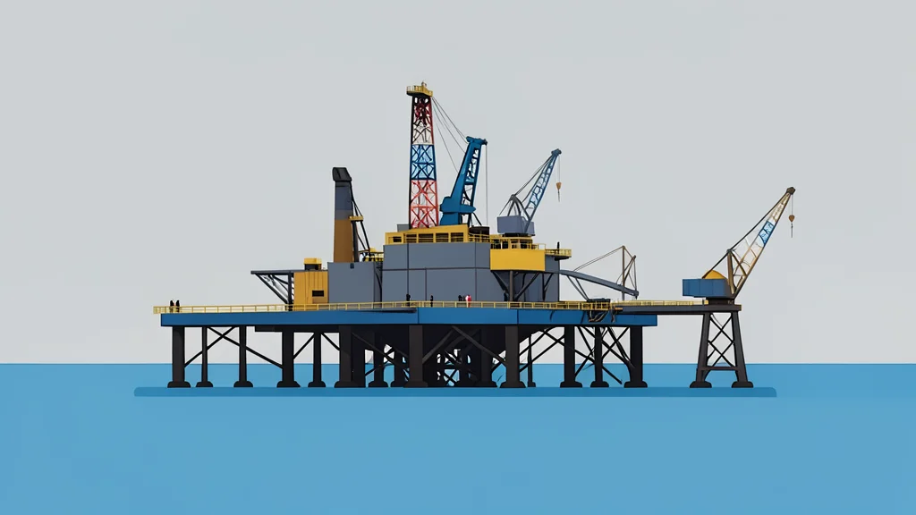 An offshore oil platform with drilling rigs standing in the sea