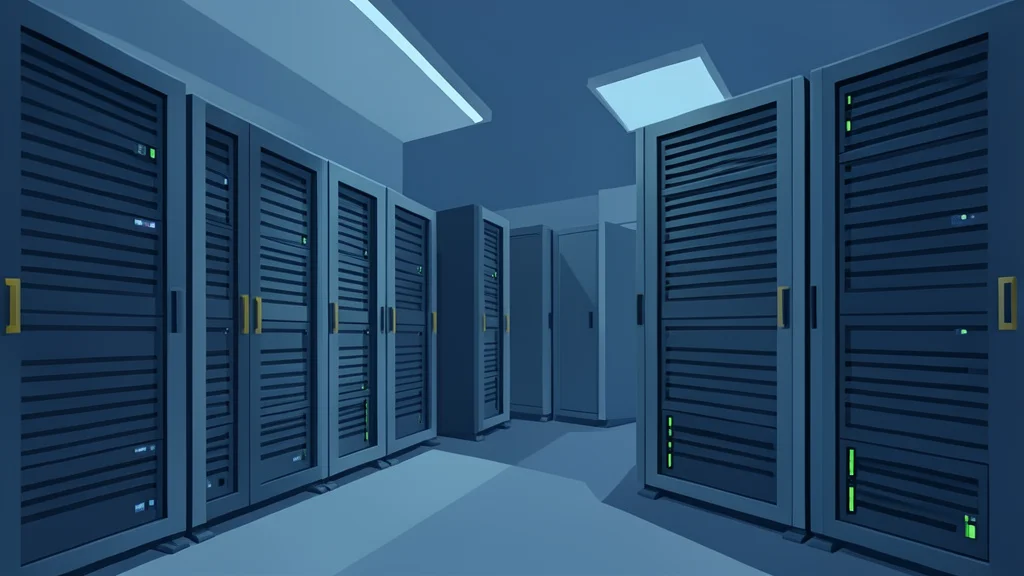 Rows of humming server racks in a dimly lit data center