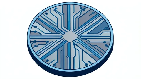 A microscopic view of a silicon wafer with intricate circuit patterns
