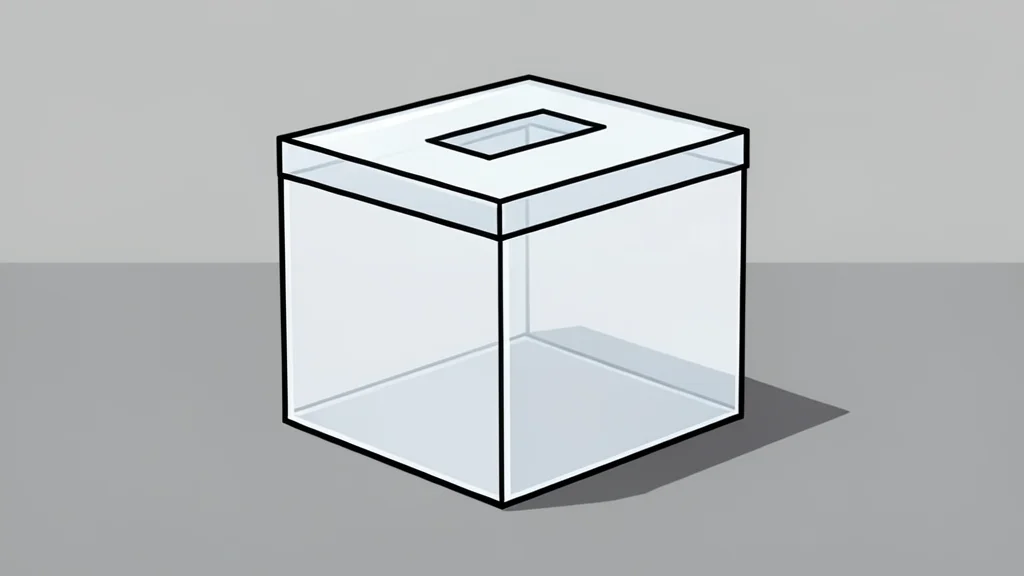 A wooden ballot box with a slot on top, sitting on a table in a dimly lit room