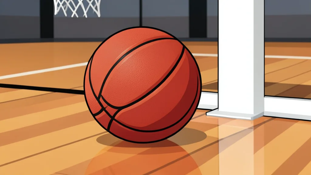 A basketball arena interior with polished hardwood floors and hoop structures