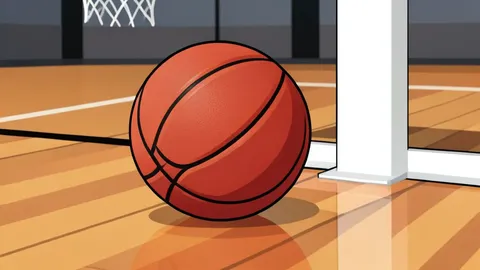 A basketball arena interior with polished hardwood floors and hoop structures